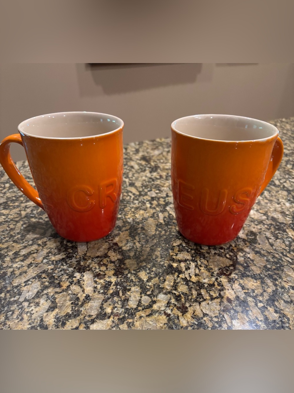 NWT Le Creuset set of 2 lg coffee mugs in Flame